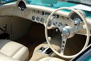 white interior of a vintage car