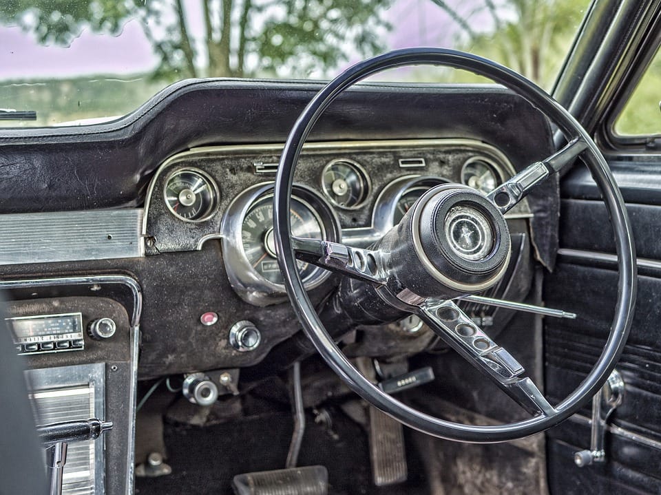 inside of a vintage car